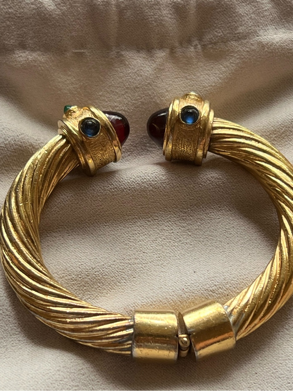 Gold-Tone Twisted Cable Cuff Bracelet with Gripoix Glass Cabochons